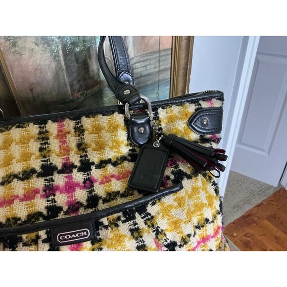 Coach Daisy Wool Tweed Plaid Emma Large Tote - Picture 5 of 9
